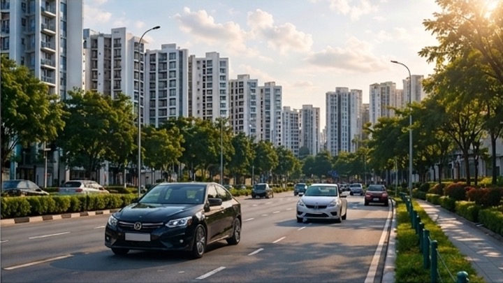 Cars driving on a Singapore road
